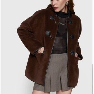 $268 Rebecca Minkoff Shearling Toggle Jacket Women's Large Chocolate Brown NWT‎